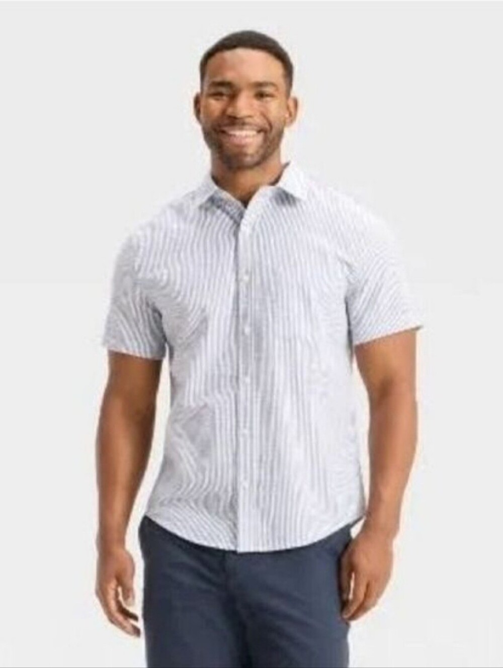Ben Sherman Short-Sleeve Seersucker Shirt Light Blue XL Old Money Coastal Preppy